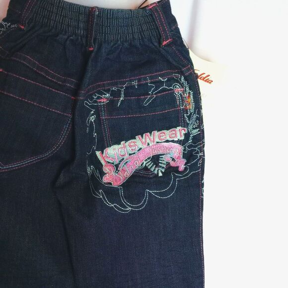 ⭐ Goldia Kids Wear Girls Denim Jeans Pink Embroidered Elastic Waist NWT  24 / 4T - Picture 3 of 5